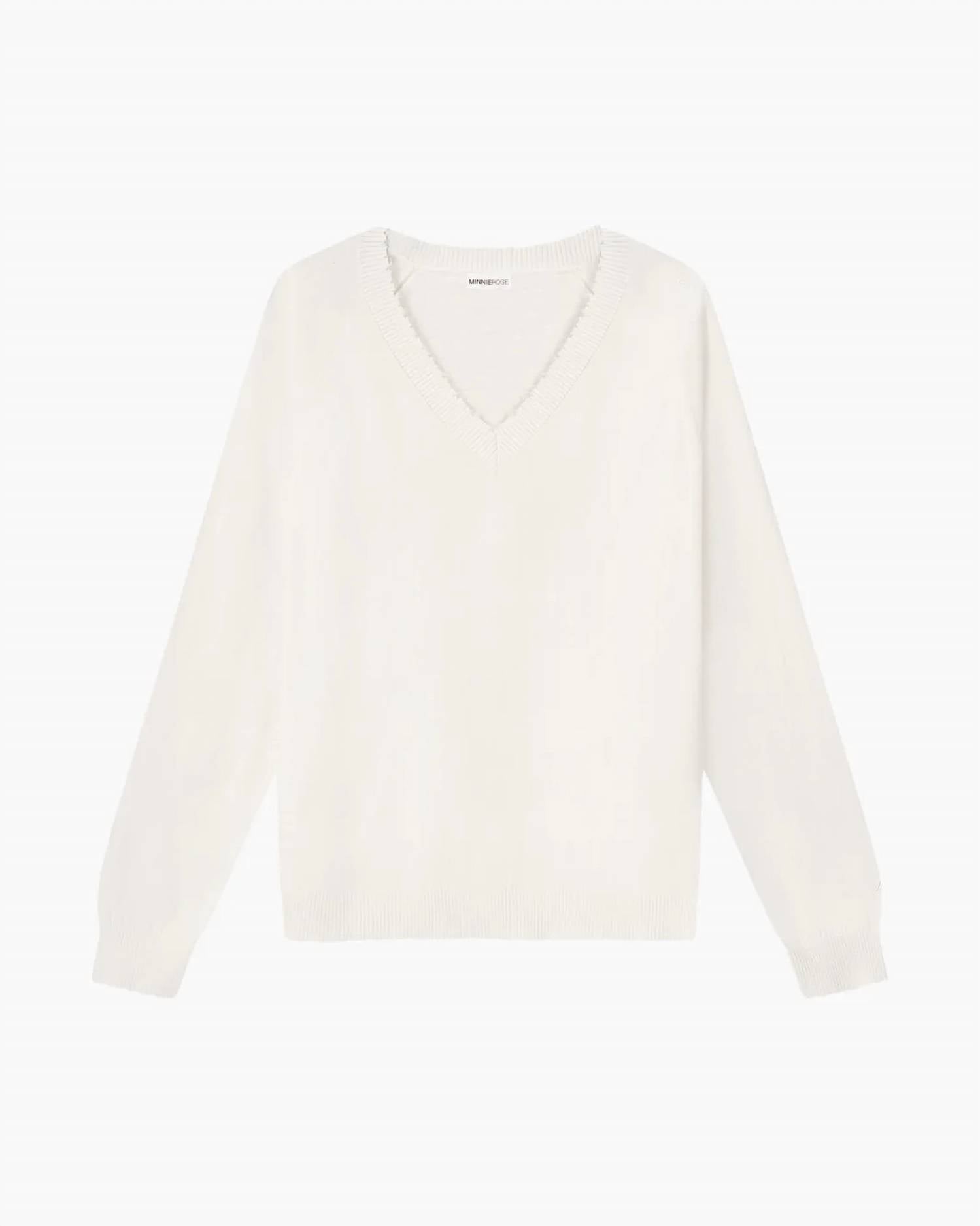 Minnie Rose - Cashmere Frayed Edge V Neck Sweater