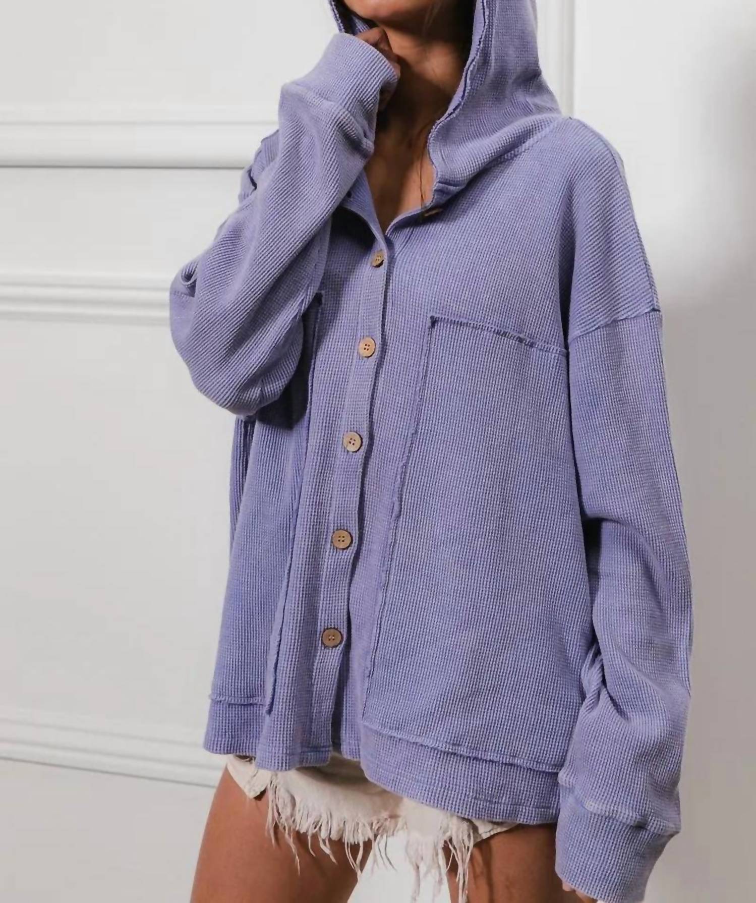 Bibi - Waffle Knit Hooded Shacket