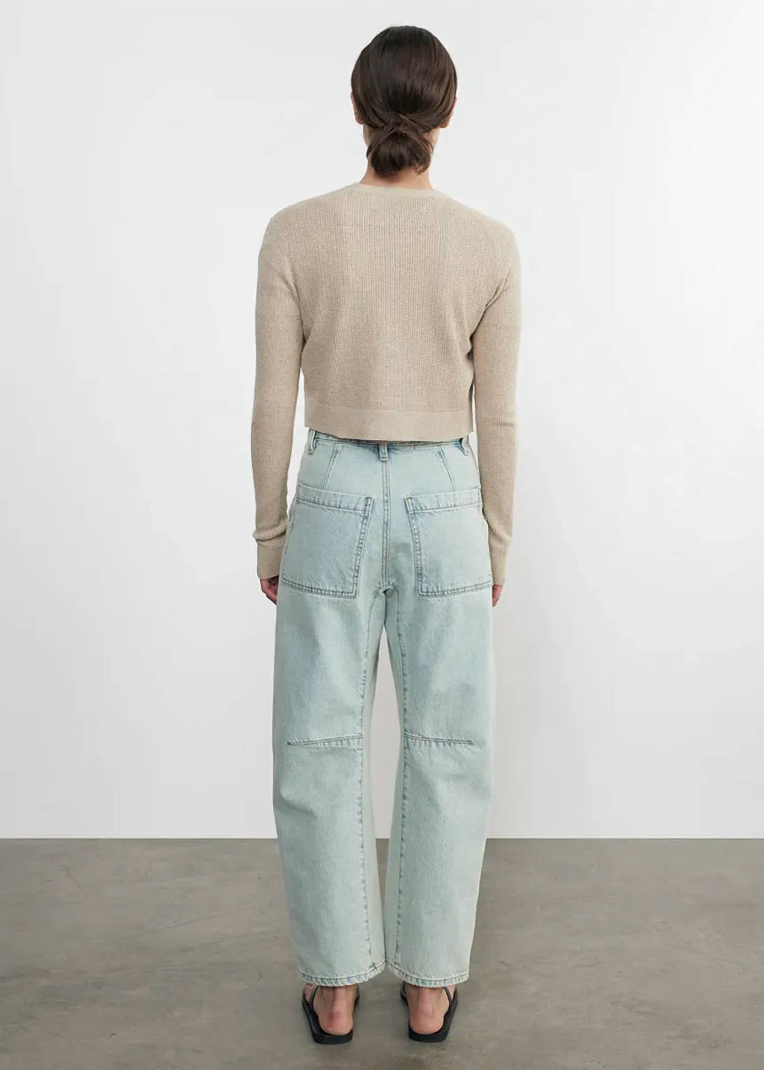 Enza Costa - Linen Open Knit Cropped V Neck Cardigan