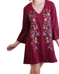 Umgee - Floral Embroidered Bell Sleeve Dress