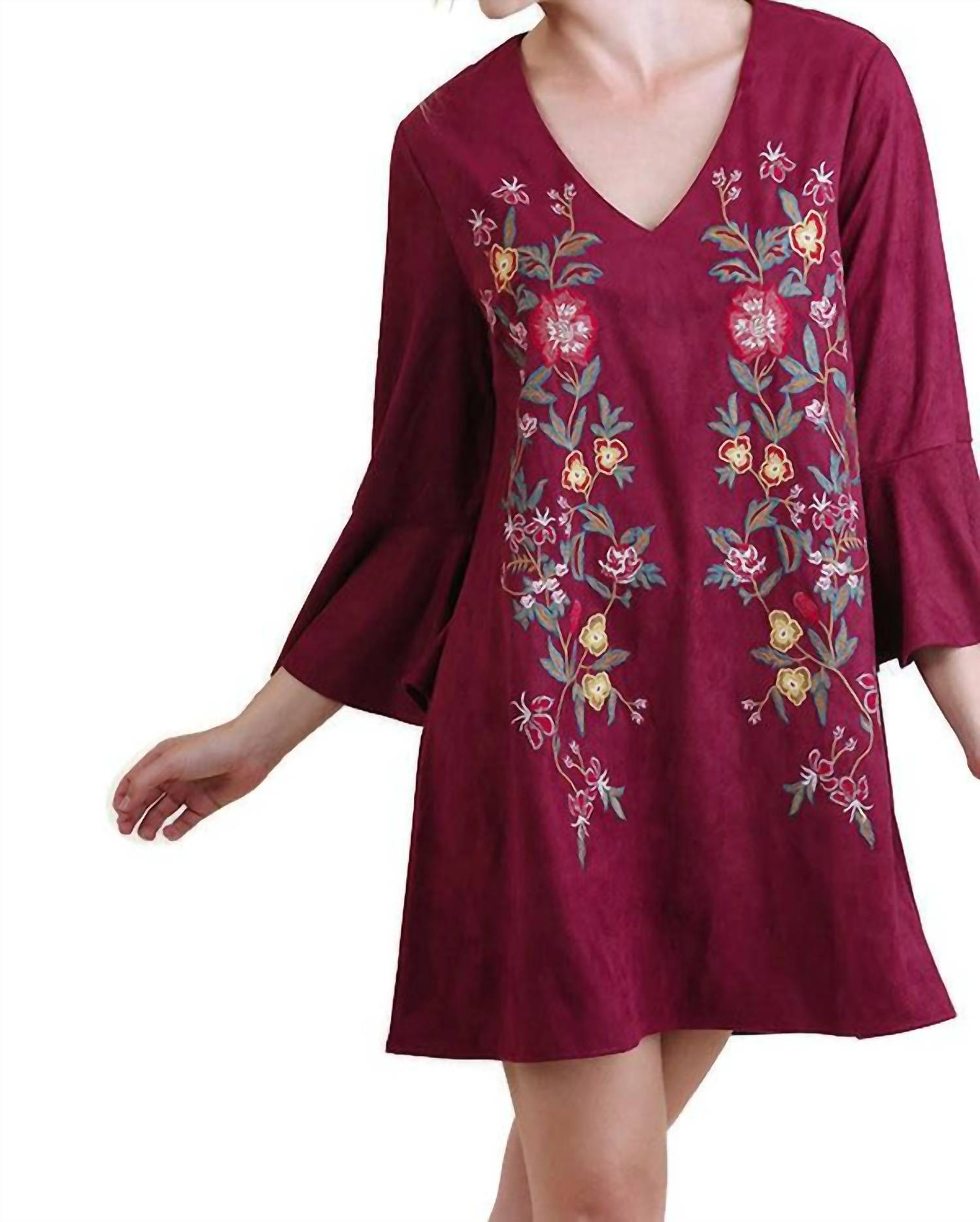 Umgee - Floral Embroidered Bell Sleeve Dress