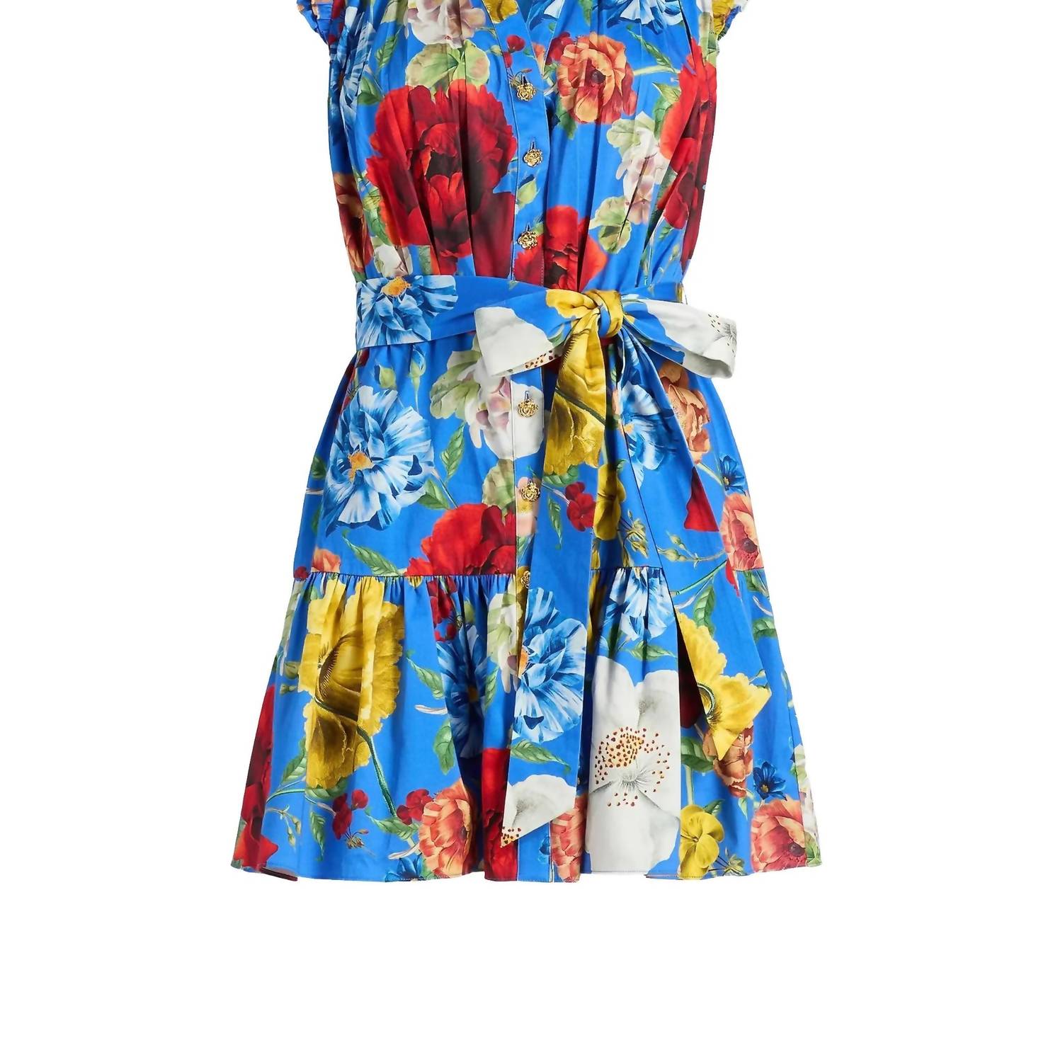 Alice + Olivia - Cora Flutter Sleeve Tiered Mini Shirt Dress