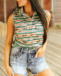 L&B Creations - Jade Aztec Western Sleeveless Top