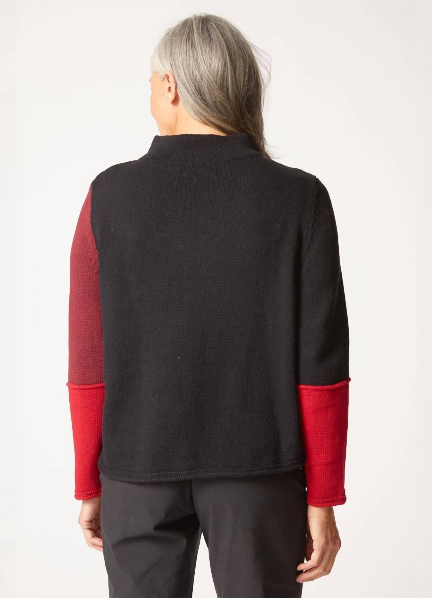 habitat Yin Yang Funnel Neck Pullover in ruby - women's sweater - detail view