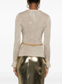 Self-Portrait - Lurex Ribbed Knit Top With Belt
