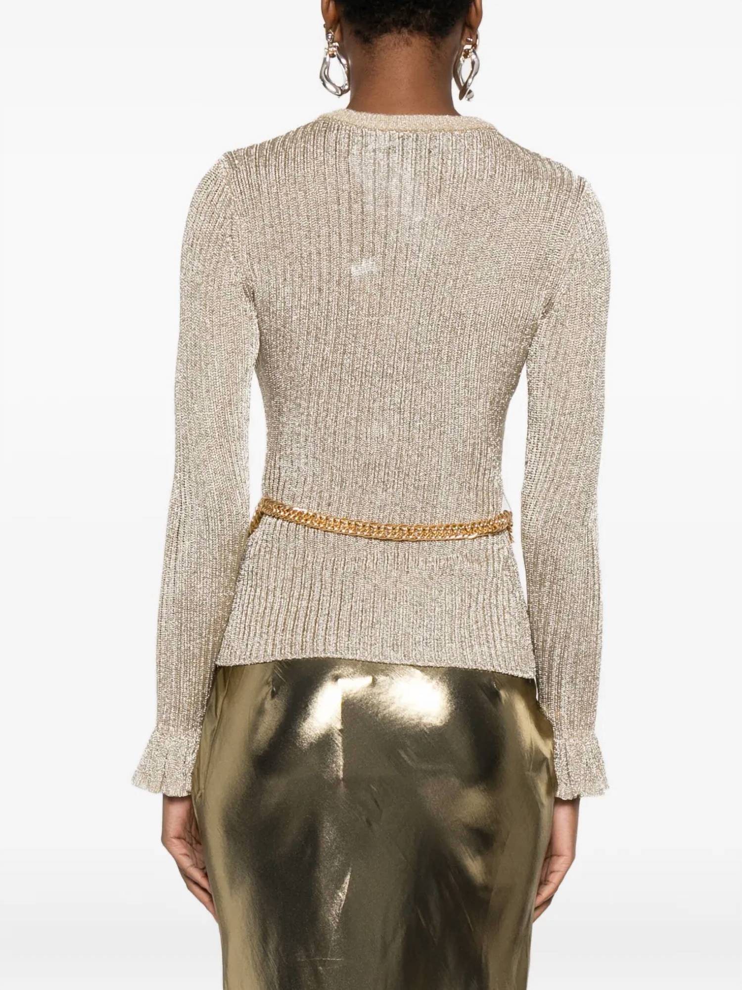 Self-Portrait - Lurex Ribbed Knit Top With Belt