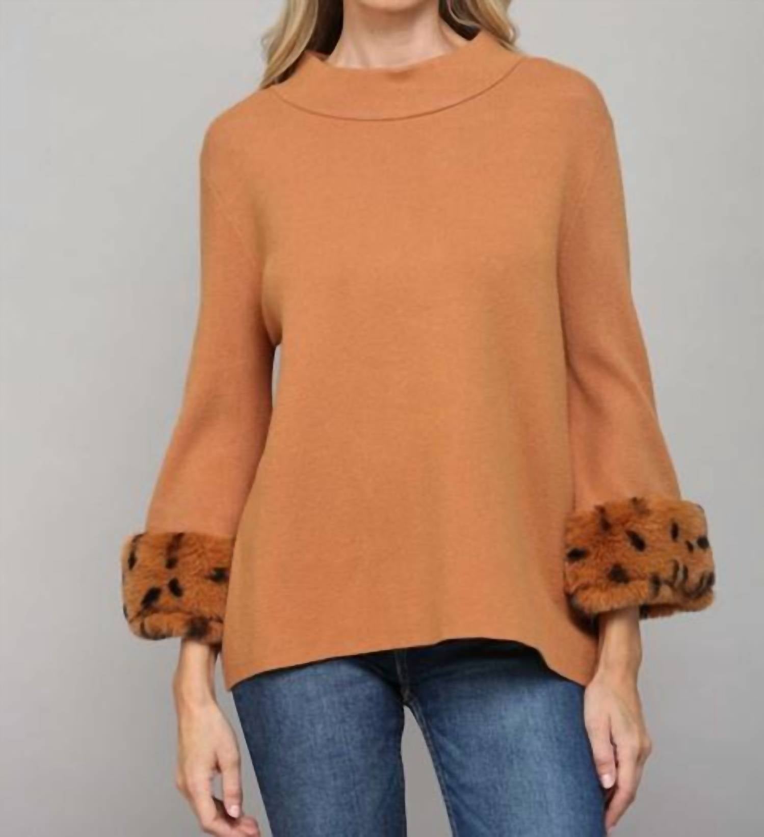Fate - Mock Neck Faux Fur Cuffs Sweater