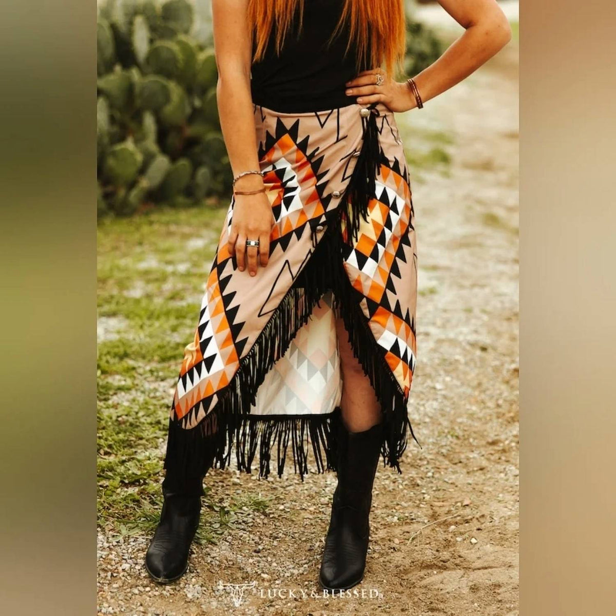 Lucky & Blessed - Aztec Asymmetric Skirt