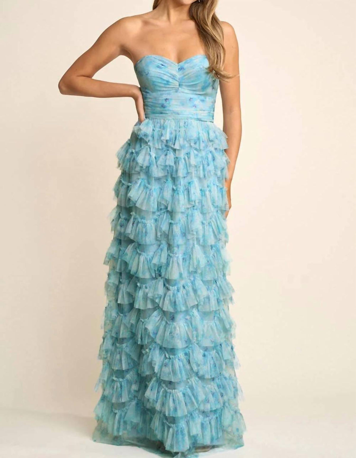 Maniju - Strapless Ruffle Layered Maxi Dress