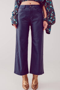 Q2 - Faux Leather Wide Leg Cropped Pants