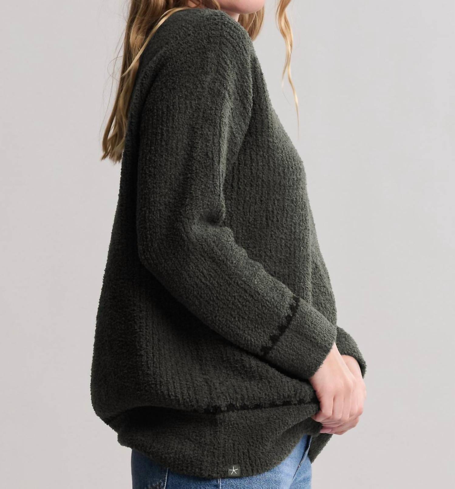 Barefoot Dreams - Cozy Chic Ribbed Sweater With Blanket Stitch
