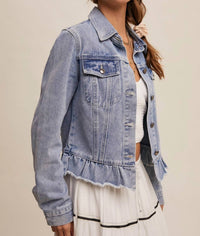 Listicle - Ruffled Hem Denim Jacket