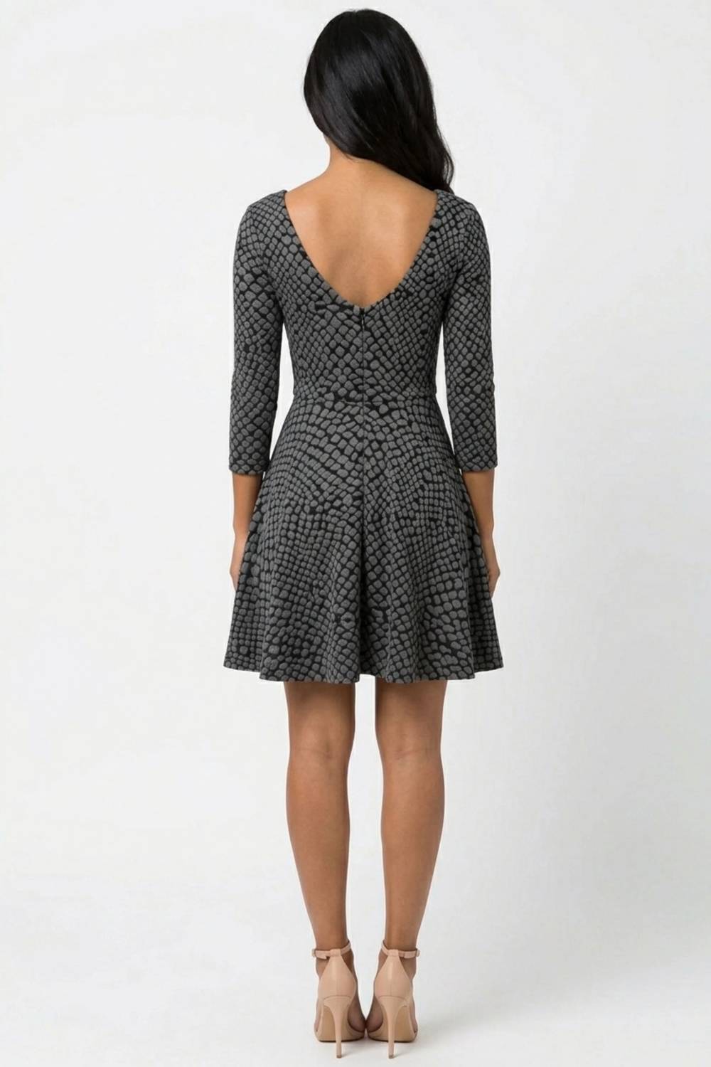 Ali Ro - Snakeskin Print 3/4-sleeve Fit And Flare Dress