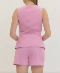 Entro - Solid Sleeveless Top Front Flap Pockets With Shorts Set