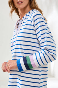 Tribal - Slub Knit Striped V Neck Long Sleeve Hoodie