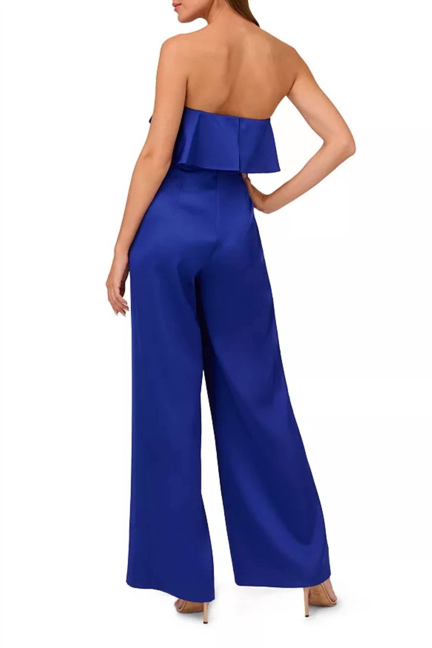 Liv Foster - Strapless Ruffle Satin Jumpsuit