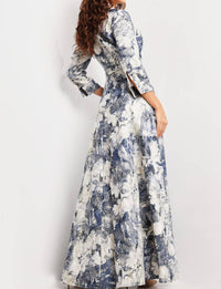 Jovani - Print Long Sleeve Vneck Gown