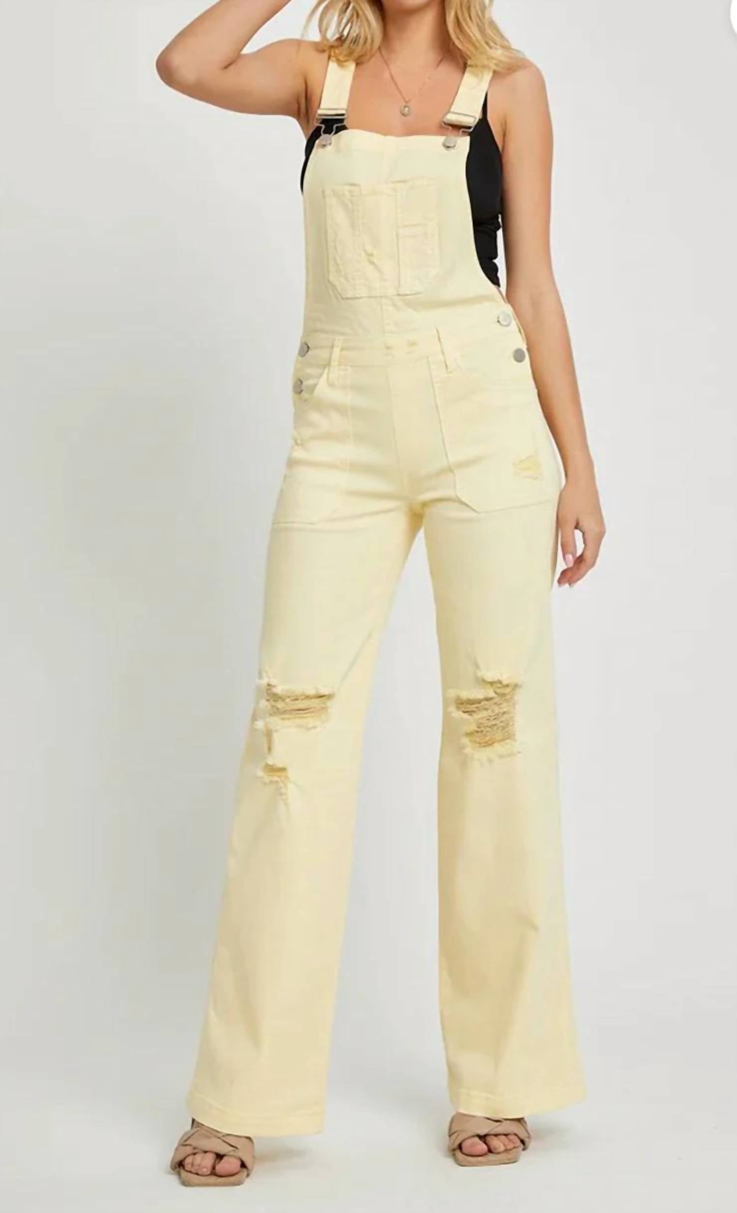 Risen - Distressed Denim Wide Leg Overalls
