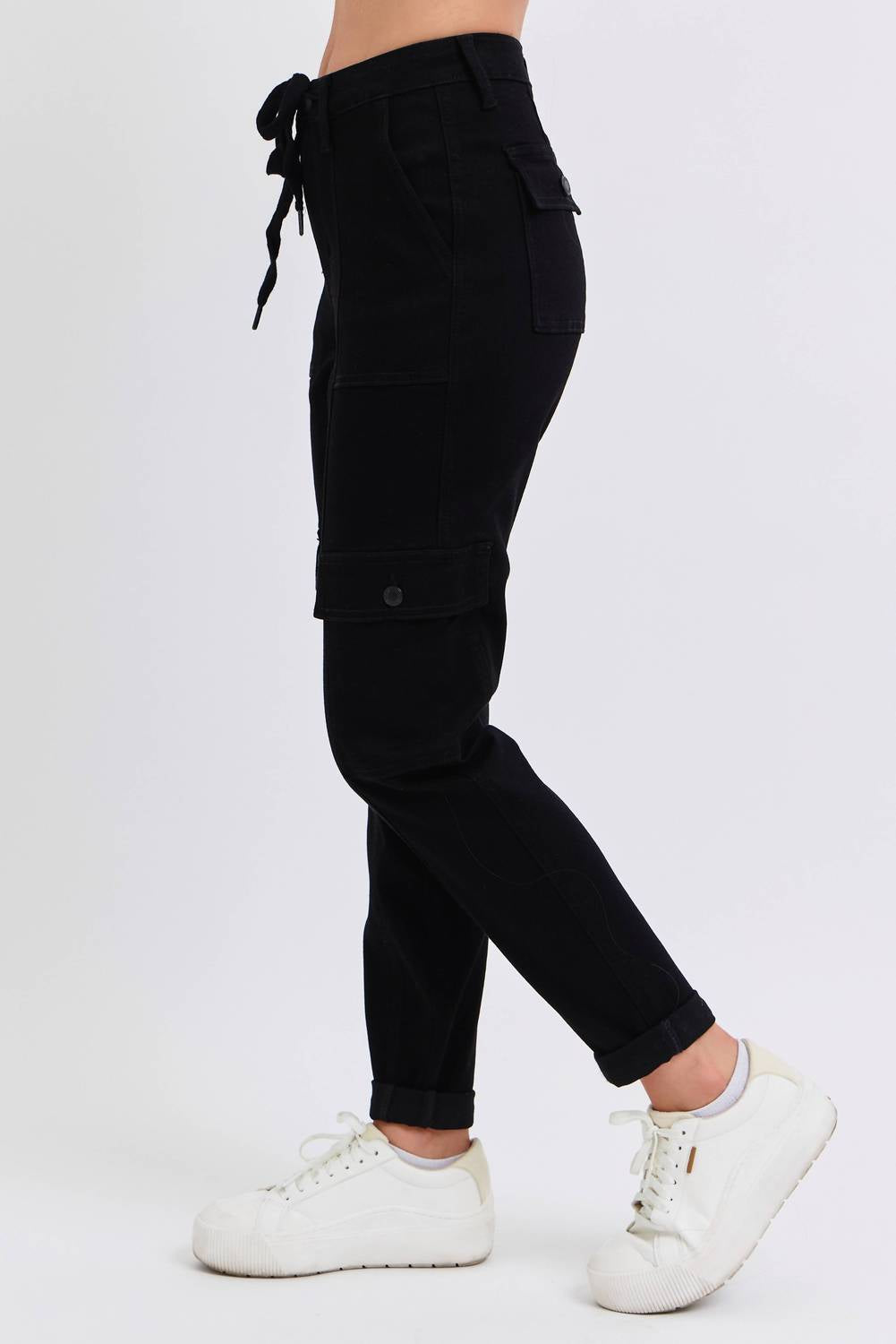 Judy Blue High Waist Cargo Cuffed Jogger in black - women's pants - view 4