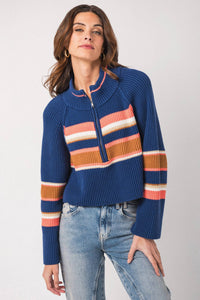 Free People - Striped Greta Half Zip Sweater