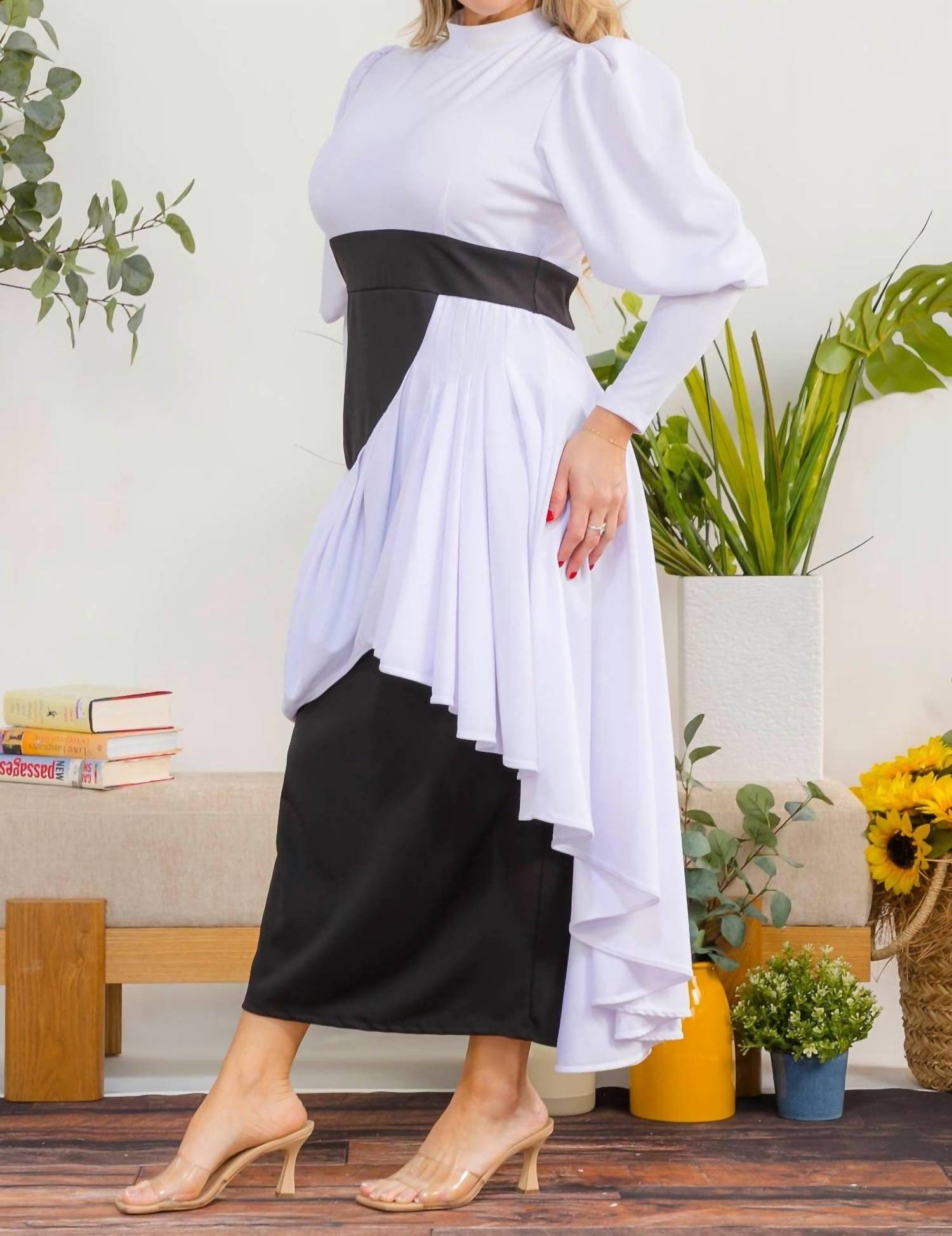 Karen Kane Two Tone Long Sleeve Maxi Dress in white black - women's dress - view 4