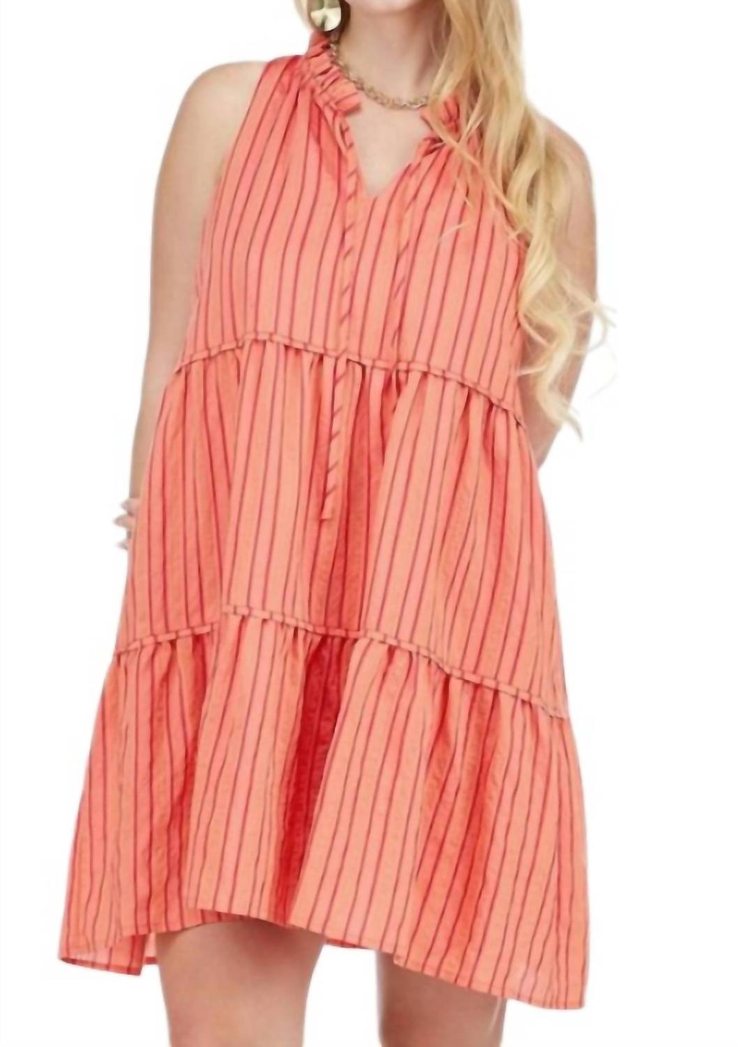 Joy Joy Women's Trim Tiered Halter Dress in orange - women's dress
