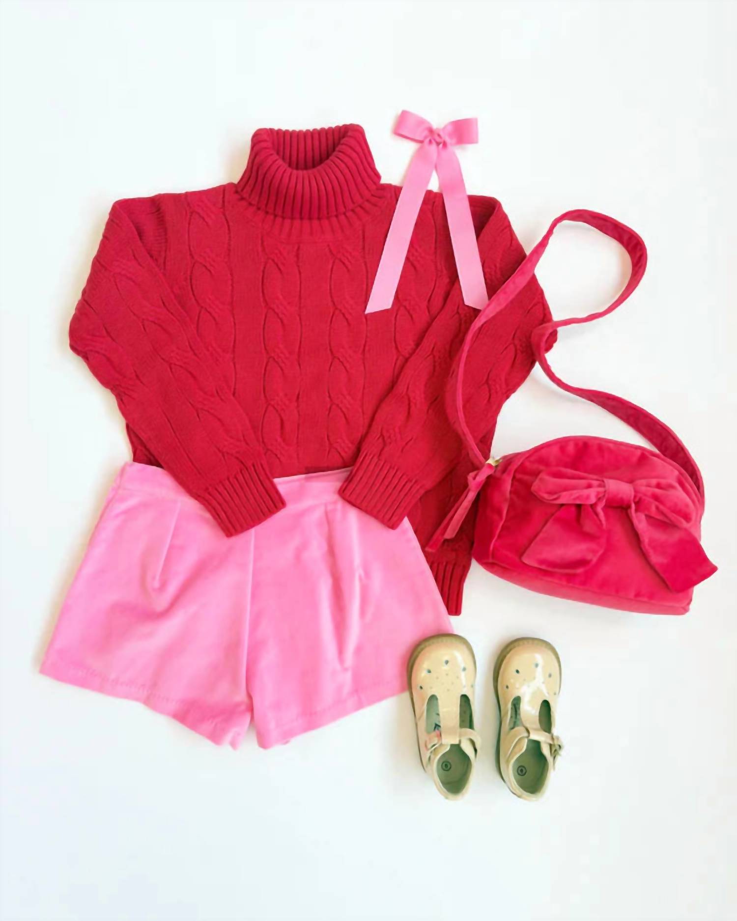 The Beaufort Bonnet Company Girl's Townsend Turtleneck Sweater in richmond red with tonal stork - kids' sweater - detail view