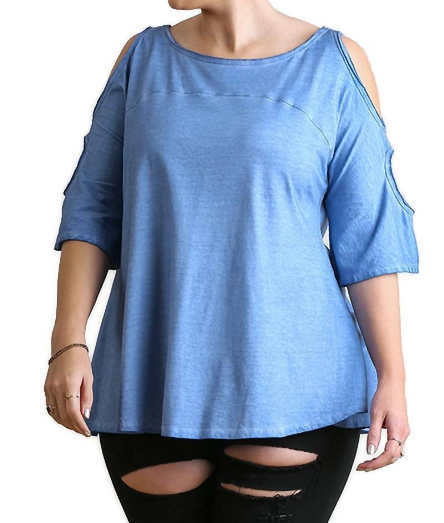Umgee - Mineral Washed Cold Shoulder Top - Plus