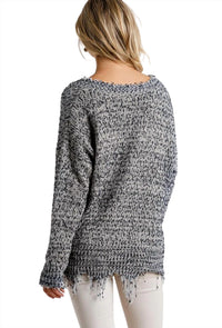 Umgee - Frayed Knit Pullover Sweater