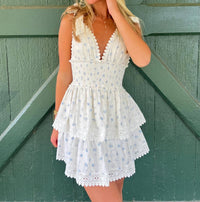 Sky To Moon - Penelope Ditsy Eyelet Tie Strap Layered Lace Mini Dress