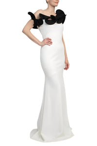 Alberto Makali - One Shoulder Floral Shoulder Scuba Gown