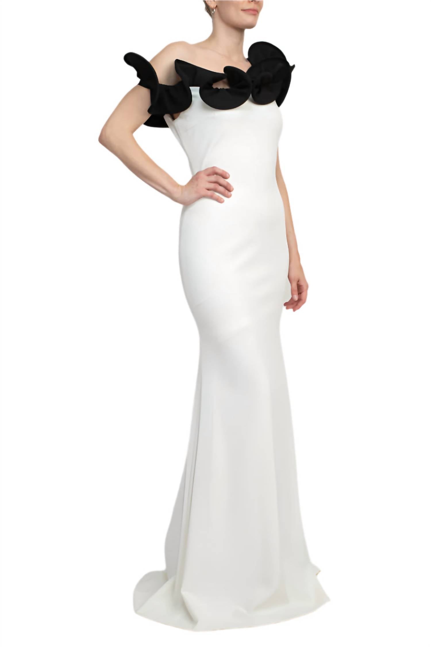Alberto Makali - One Shoulder Floral Shoulder Scuba Gown