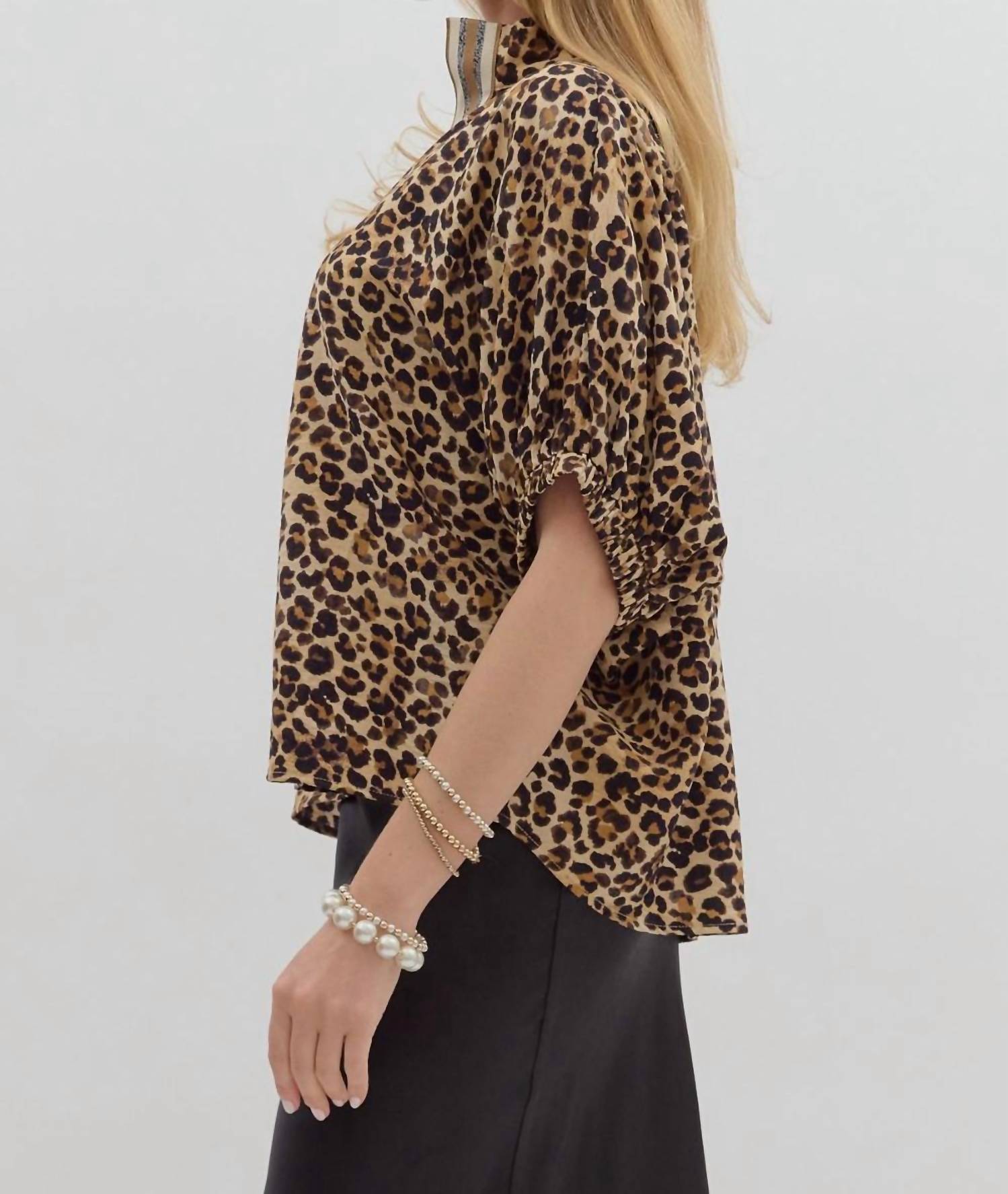 entro Run Wild Blouse in leopard - women's blouse - detail view