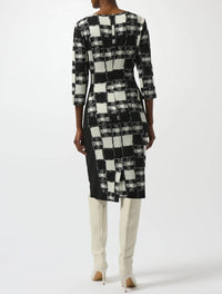 Joseph Ribkoff Checkered Jacquard Sheath Dress in black cream - women's dress - detail view