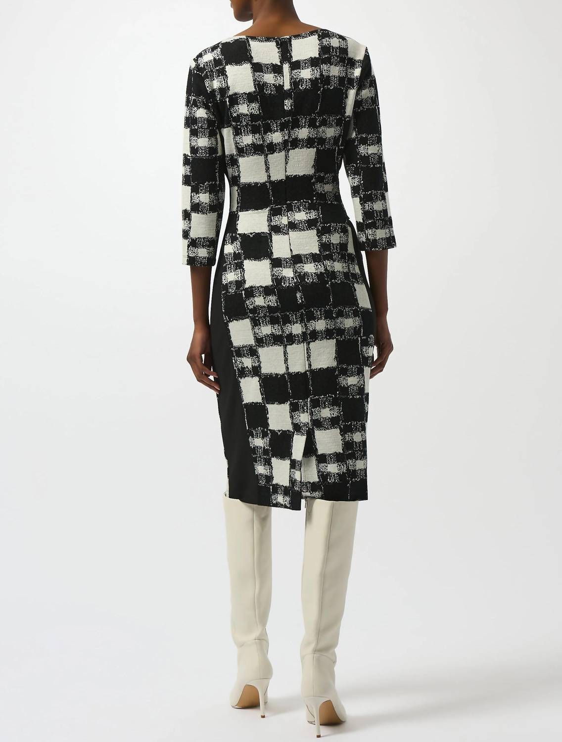 Joseph Ribkoff Checkered Jacquard Sheath Dress in black cream - women's dress - detail view