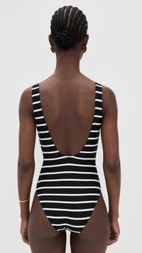 ANINE BING Jace One Piece Swimsuit in black and white stripe - women's swimwear - detail view