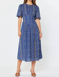 current air Embroidered Half Sleeve Maxi Dress in blue - women's dress