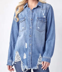 Risen - Distressed Denim Button Up
