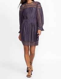 Johnny Was MITSKA LACE MINI DRESS in deep plum - women's dress - alternate view