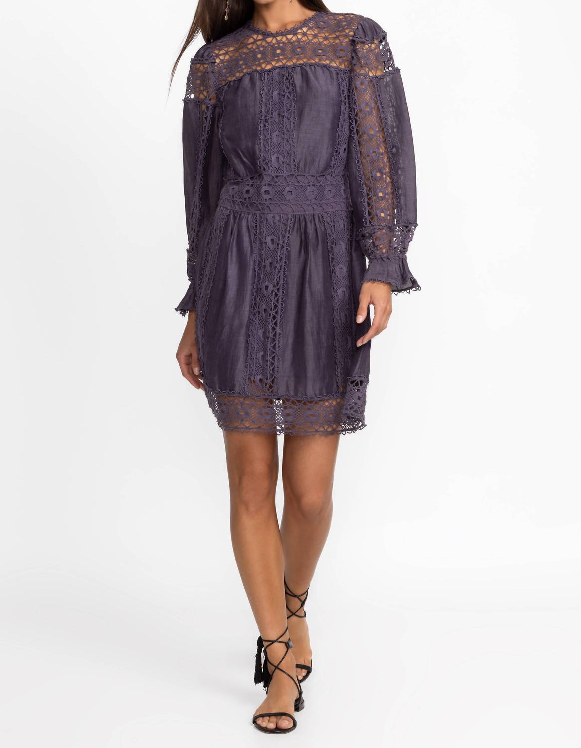 Johnny Was MITSKA LACE MINI DRESS in deep plum - women's dress - alternate view