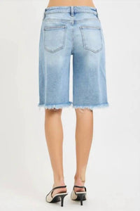 Risen - Slouchy Bermuda Shorts with Frayed Hem