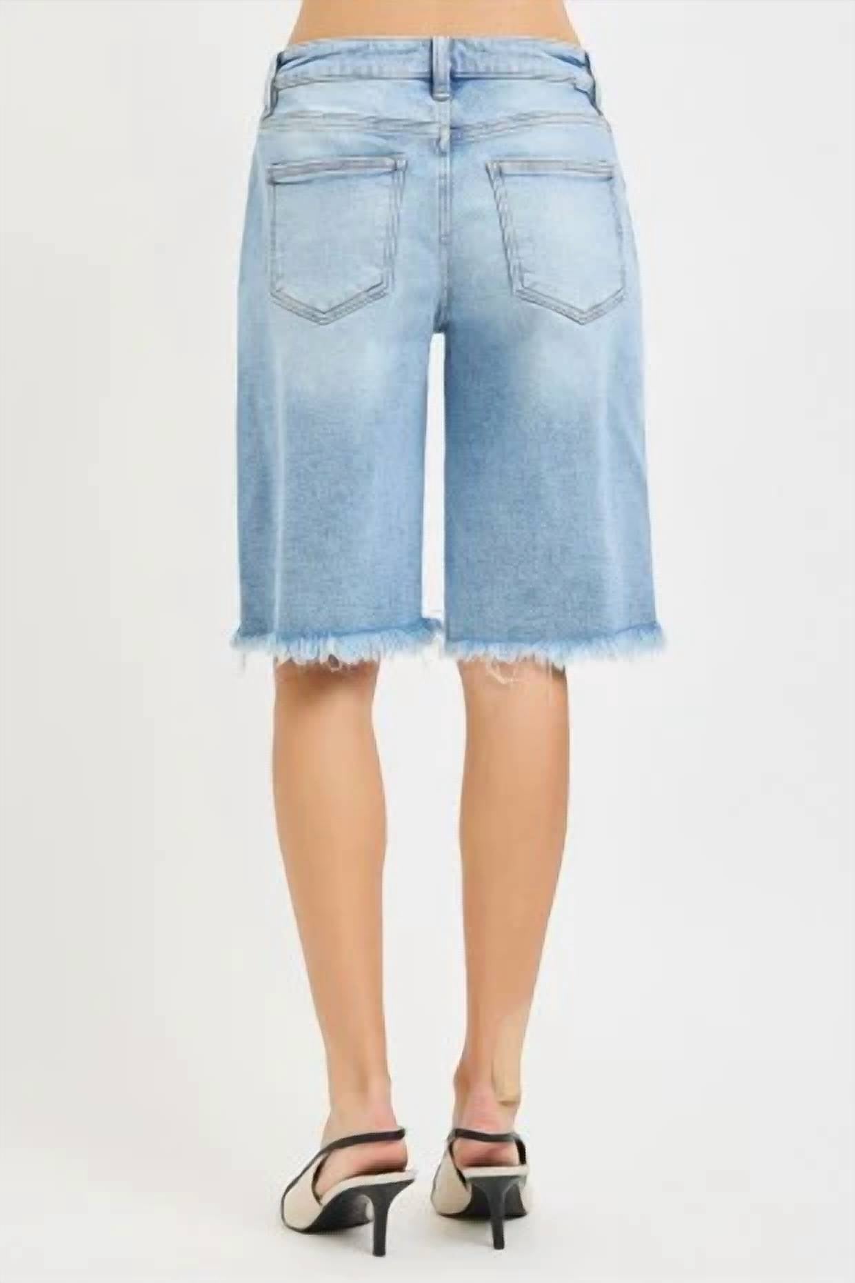 Risen - Slouchy Bermuda Shorts with Frayed Hem