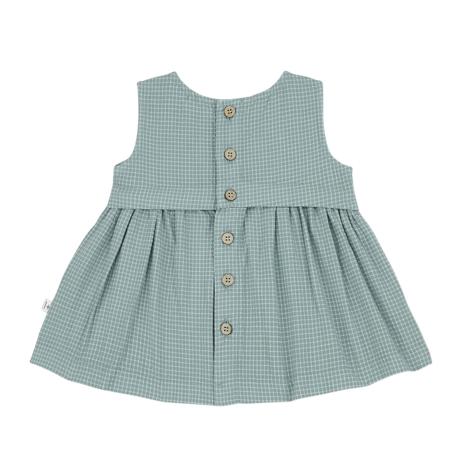 One More In the Family Girl's Naomi Check Dress in the family girl s naomi check dress in shark - kids' dress - detail view