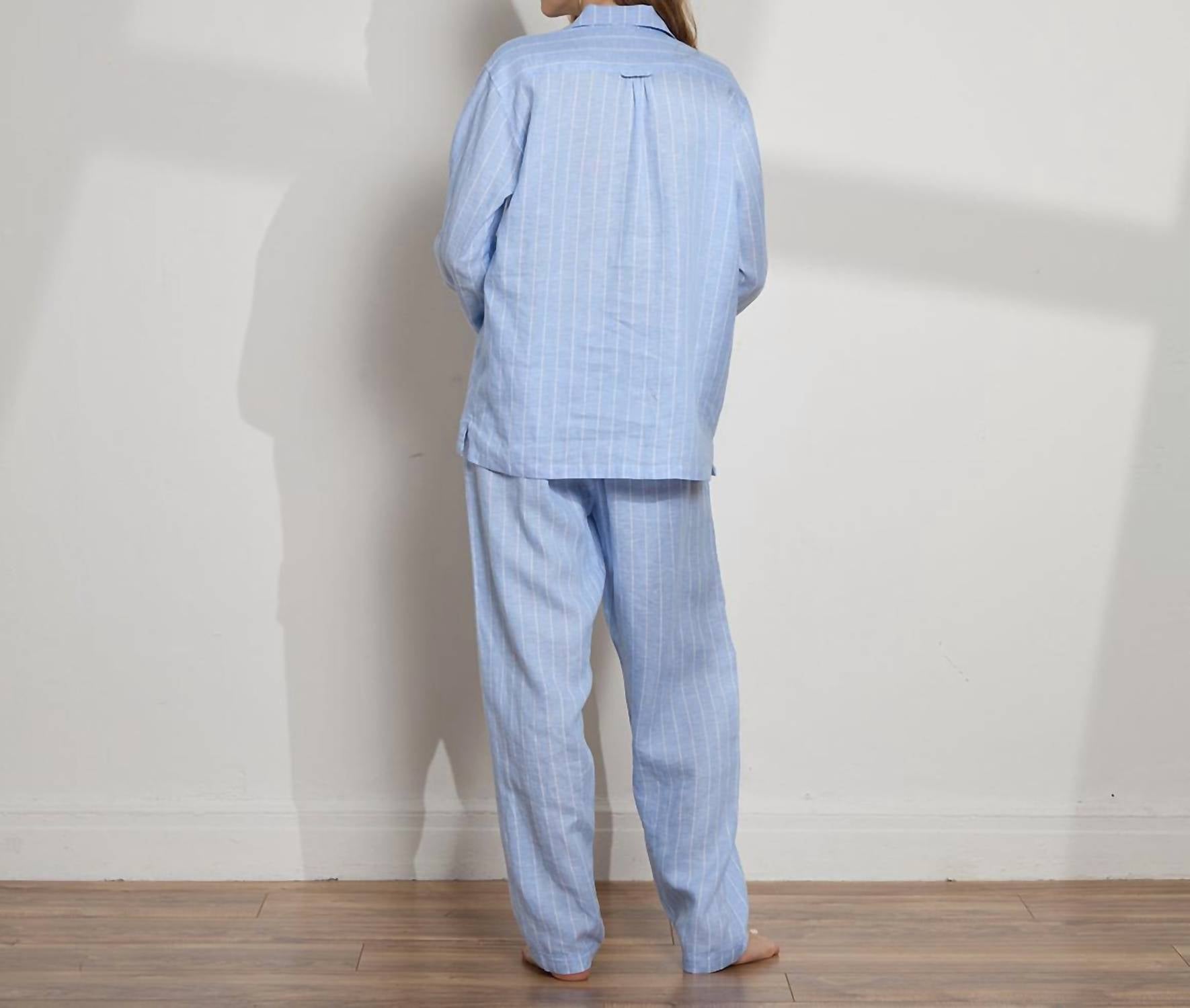 The Sleep Code - Women's Striped Linen Long Pj Set