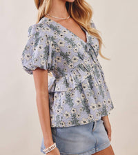 Listicle - Floral Puff Sleeve Lined Blouse