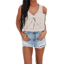 day + moon Sugar Stripe Bow Crop Top in mocha - women's tank top