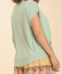 Umgee - Cap Sleeve Twist Front V-neck Top - Plus