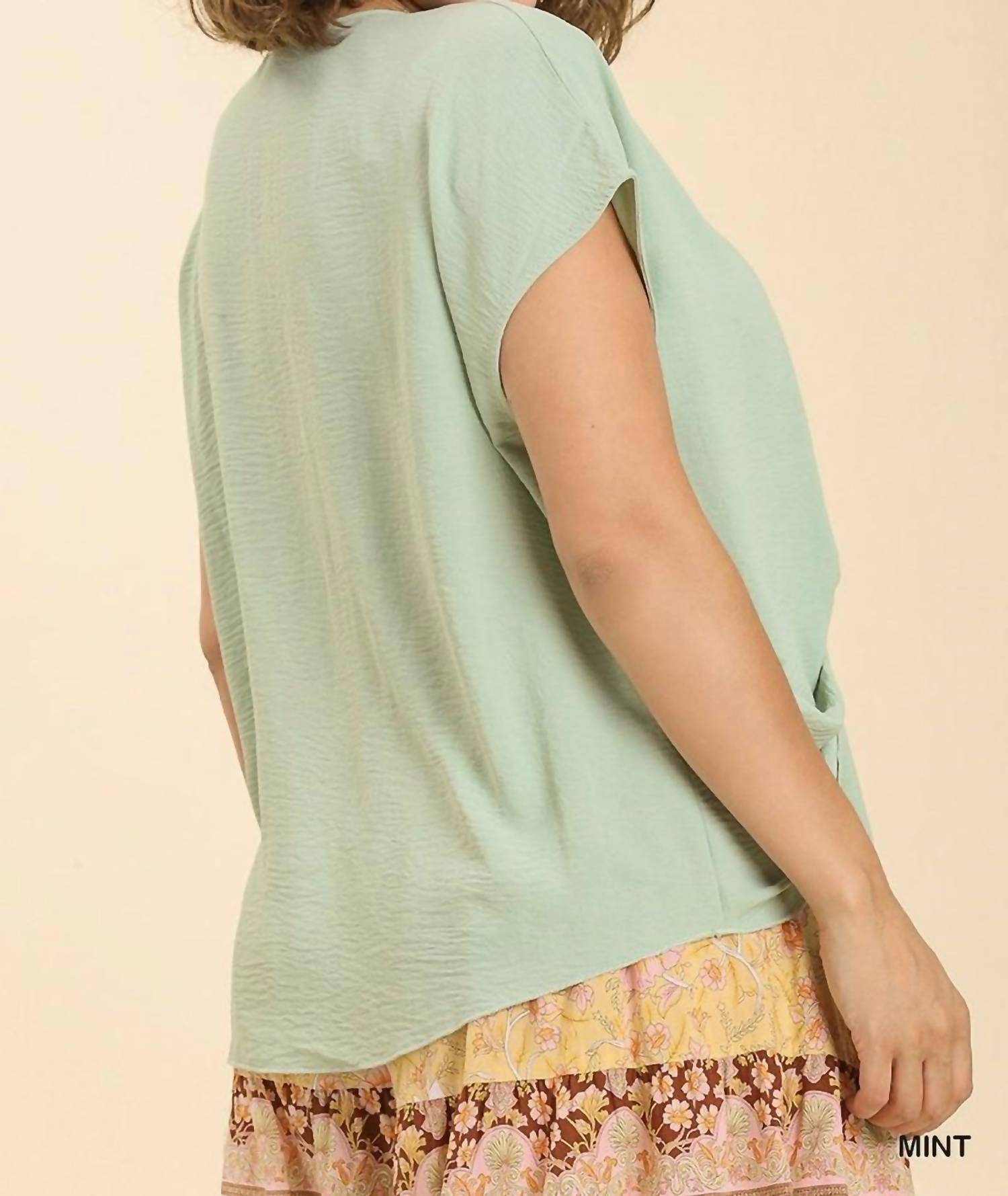 Umgee - Cap Sleeve Twist Front V-neck Top - Plus