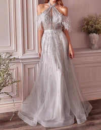 Andrea & Leo Couture - Anastasia Feather Drape Beaded Ball Gown