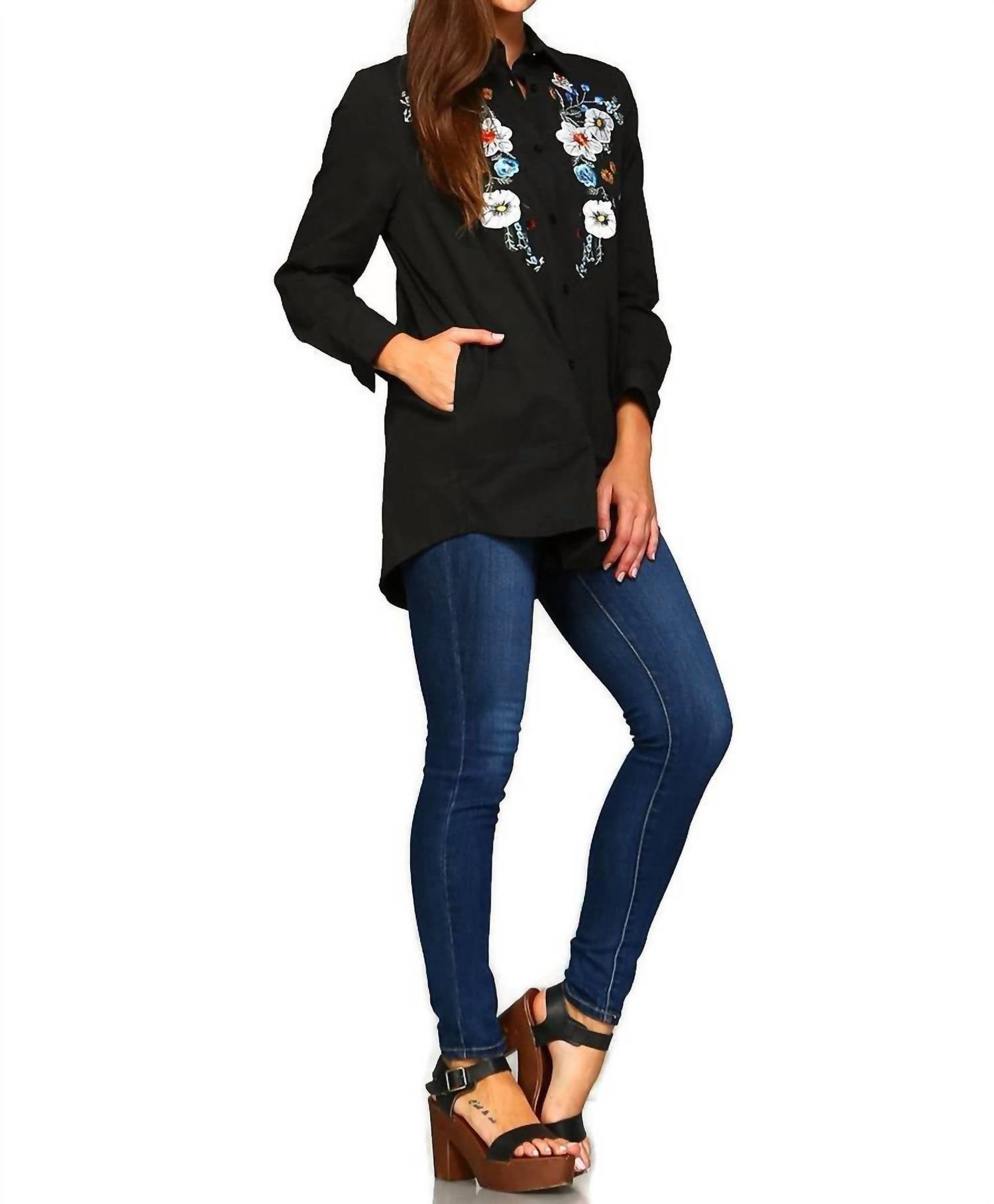 Velzera - Floral Embroidered Shirt - Plus